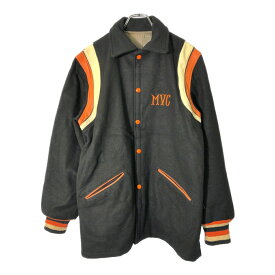 50年代 Hatchers ウール ロングスタジアムジャケット ヴィンテージ ブラック(メンズ M相当)中古 古着 V8952