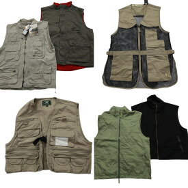 古着卸 まとめ売り ベスト MIX ジャケット 6枚セット (メンズ XL /2XL ) デッドストック フィッシング フルジップ ベージュ 中古 ND2108