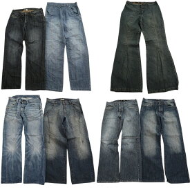 古着卸 まとめ売り 縦落ち デニム パンツ 7枚セット (メンズ 34 /33 ) フレア インディゴブルー アメカジ 中古 古着 ND3311