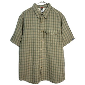 THE NORTH FACE ノースフェイス 半袖シャツ アウトドア チェック カーキ(メンズ M)中古 古着 Y3734