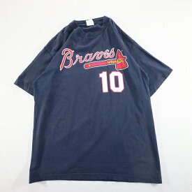 90s USA製 Majestic MLB アトランタ ブレーブス チッパー ジョーンズ Tシャツ メジャーリーグ 野球 マジェスティック(XL) l0681