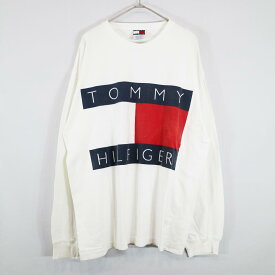 90s TOMMY HILFIGER ロゴ L/S Tシャツ トミー ヒルフィガー(XL) n1348