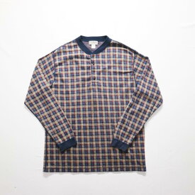 80s USA製 L.L.Bean コットン チェック ヘンリーネック L/S Tシャツ アウトドア エルエルビーン(X-LARGE)m2903