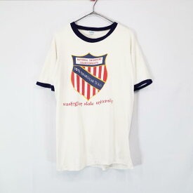 70s USA製 Champion "Washington state university" リンガー Tシャツ チャンピオン(LARGE)m7227