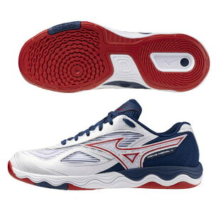 ミズノ ユニセックス 卓球シューズ ウエーブメダル7 WIDE 81GA2415 01 ホワイト×レッド×ネイビー 3E相当