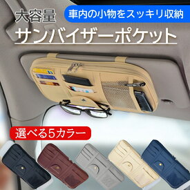【お買い物マラソンポイント5倍】サンバイザーポケット 車内の小物をまとめて収納 選べる5色 小物収納 車内収納 サンバイザーケース サングラスホルダー カードホルダー 車内整理 人工皮革 免許証 駐車券 クレジットカード レシート 車内 小物 収納