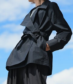 MIDIUMISOLID トレンチシャツジャケット 別注袖丈 綿100％ レディース シンプル オフィスカジュアル ブラック wrapped trench shirt ミディウミソリッド 【送料無料】