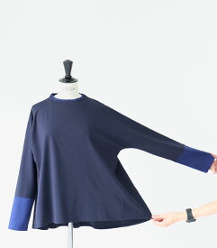 KELEN バックフレアポンチプルオーバー ネイビー ブルー コンビカラー レイヤード風 ドルマンスリーブ ラグランスリーブ レディース ケレン【送料無料】