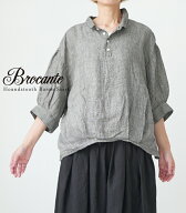 Brocante バロンシャツ バルーンシルエット リネン 麻100％ 6分袖 カジュアル 日本製 ギフト レディース …