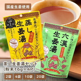 蒸し生姜湯 六漢生姜湯 アソートセット 16g×4P [ 2袋・4袋・10袋・20袋 ] 無添加 国産原料 粉末 生姜湯 ジンジャーティー ショウガオール 生ショウガ 手軽 溶かすだけ簡単 健康 代謝 ダイエット 冷え性 イトク食品 (55)