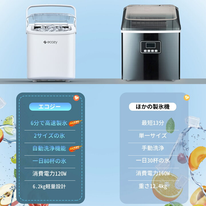 楽天市場】製氷機 家庭用 高速製氷機 最速6分 自動洗浄機能付き 2 