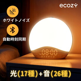 【スヌーズ・アラーム・音楽】目覚まし時計 光 ホワイトノイズマシン 光目覚まし時計 Bluetooth 自動時刻同期 26種癒し音 日出＆日没再現 大音量 16段階の音量調整 17種ライト 虹色RGBライト 20段階調光 授乳 安眠 癒しグッズ 重睡者・高齢者・子供向け 目覚ましライト