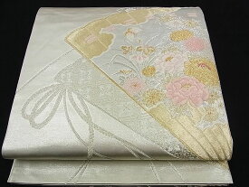 平和屋着物■六通柄袋帯　唐織　檜扇花蝶文　金銀糸　逸品　n-di0155