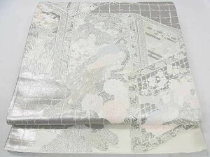 平和屋着物◎六通柄袋帯 麗彩花鳥山水屏風絵文様 プラチナ箔 逸品 DAAE1835ma