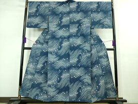 平和屋着物■極上　夏物　竺仙　綿　浴衣　立波に千鳥　逸品　DZAB1116kh5