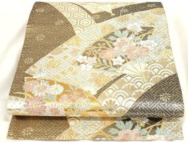 平和屋着物◎六通柄袋帯　唐織　扇花文　金銀糸　正絹　逸品　AAAP4451ru