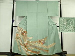 色留袖 カーキ系 華文・草花文・波文 身丈163.5cm フォーマル 袷 正絹 色