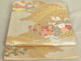 平和屋着物◎六通柄袋帯　唐織　重ね山草花文　金銀糸　正絹　逸品　AAAL9121ex