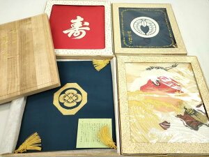 平和屋着物▼和装小物 掛けふくさ4点セット 塩瀬 綴れ 鶴亀 家紋 寿字 金糸 逸品 CAAS9856ju