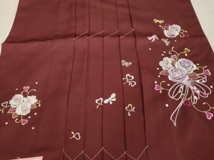 平和屋着物○女性 行灯袴 総刺繍 草花文 バーガンディー色 金銀糸 卒業  