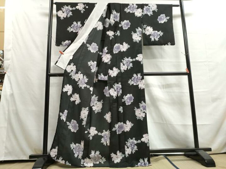 平和屋着物▽小紋 単衣 霞文 黒地 洗える着物 DAAT9832az （楽天市場  