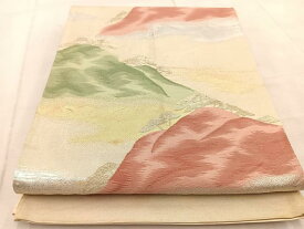 平和屋着物◎六通柄袋帯　重ね山松文　金銀糸　正絹　逸品　BAAV4300yc