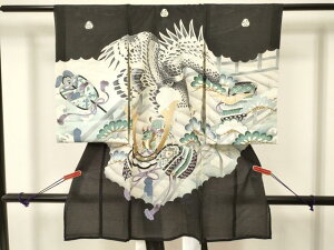 平和屋着物*夏物 お宮参り 男の子 祝着 産着 初着 のしめ 絽 鷹 鷲 龍 兜 渡橋松文 銀彩 逸品 DAAW2930ma