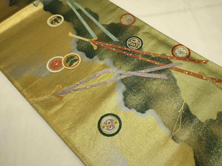 楽天市場】平和屋着物◎六通柄袋帯 松に狂言の丸 金糸 引箔 正絹 逸品  