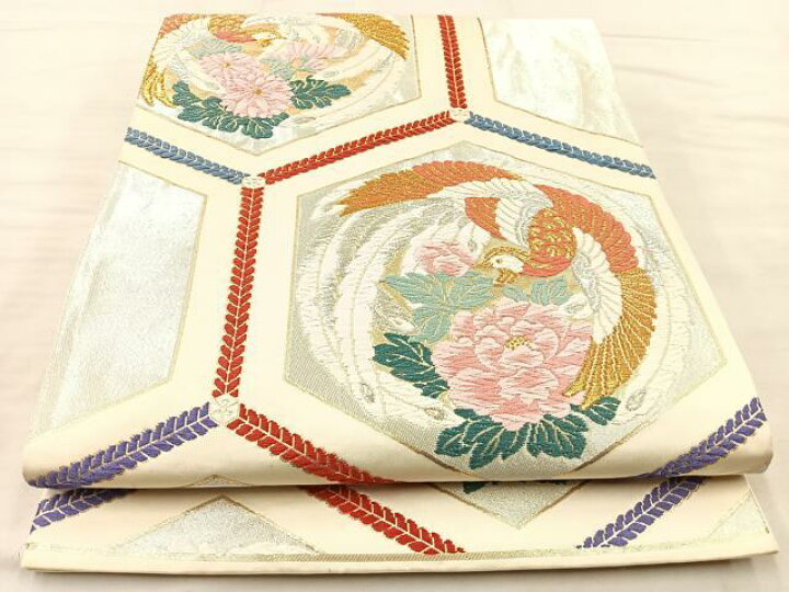 純金箔 亀甲花文模様 金糸 パステルカラー 六通 正絹 フォーマルな袋帯 