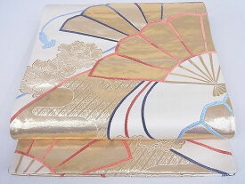 平和屋着物■六通柄袋帯　清風錦九百　扇花文　金糸　逸品　jm2359