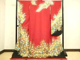 平和屋本店●お引きずり・お引き摺り・引き振袖　和装　結婚式　舞妓　芸妓　芸者　衣装　草花文　金彩　逸品　DABJ6773du