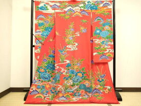 平和屋本店●お引きずり・お引き摺り・引き振袖　和装　結婚式　舞妓　芸妓　芸者　衣装　型染　鴛鴦風景花文　逸品　DABJ6776du