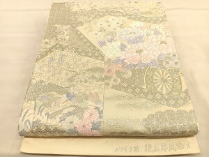 平和屋着物◎六通柄袋帯 唐織 桃山屏風絵文 プラチナ箔 正絹 逸品 BAAU4942hv