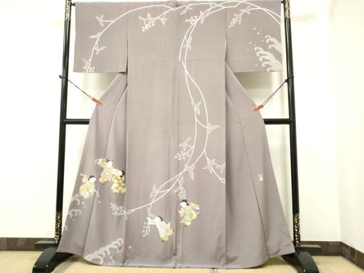 平和屋着物●紅花の里　筬園工房　猪俣元市　訪問着　紅泥染　市松文　正絹　逸品　未使用　AAAZ4556ph