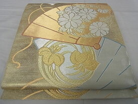 平和屋着物■六通柄袋帯　檜扇花丸文　金銀糸　逸品　an3158
