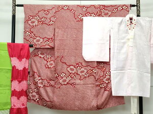 平和屋本店■極上 七五三 女の子 7歳 祝着・襦袢・しごき・帯揚げセット 総絞り 雲取り梅文 半衿刺繍 逸品 CZAA3764s5