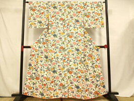 平和屋着物■上質な小紋　型染め　花唐草文　正絹　逸品　AABF3314fw