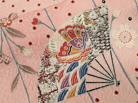 平和屋着物■上質な小紋　扇面舞蝶文　暈し染め　銀彩　正絹　逸品　CABC0520ev