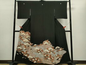 平和屋着物■豪華黒留袖　駒刺繍　松梅文　金彩　正絹　逸品　CABD0942ze