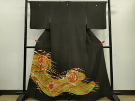 平和屋着物■豪華黒留袖　駒刺繍　鏡浦鳳凰花文　金彩　正絹　逸品　CABD0944ze