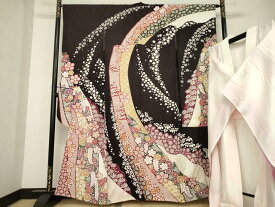 平和屋着物●豪華振袖・長襦袢(無双仕立て)セット　駒刺繍　絞り　中国三大刺繍　相良刺繍　舞花文　銀通し地　正絹　逸品　AABG2661ck