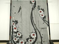 平和屋着物●豪華振袖　総絞り　草花文　黒地　金彩　正絹　逸品　AABG6586cs