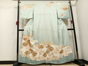 未使用品 訪問着 黒 家屋 雪囲い 吉祥花 手描き友禅 京友禅身丈171cm