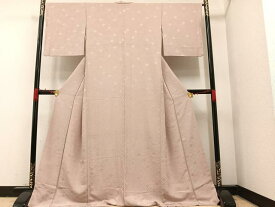 平和屋着物■上質な色無地　七宝花地紋　灰梅色　ロング丈　正絹　逸品　AAAW7525ph