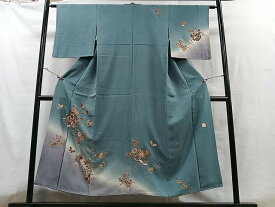 平和屋着物■訪問着　作家物　花蝶文　暈し染め　金彩　鬼しぼ縮緬　正絹　逸品　CAAT3452xe