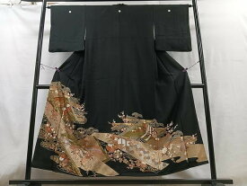 平和屋着物■豪華黒留袖　風景吉祥花文　金銀彩　正絹　逸品　CAAT3459xe