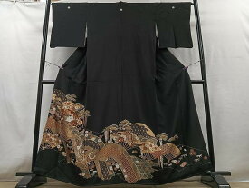 平和屋着物■豪華黒留袖　駒刺繍　地紙鳳凰花文　金銀彩　正絹　逸品　CAAT3461xe