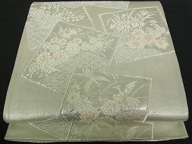 平和屋野田店■六通柄袋帯　色紙重ね花鳥文　銀糸　逸品　ch0629