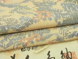 平和屋川間店■上質な紬　単衣　風景文　証紙付き　逸品　n-yc1492