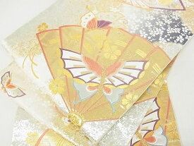 平和屋着物■六通柄袋帯　唐織　扇花蝶文　金銀糸　逸品　sf1680